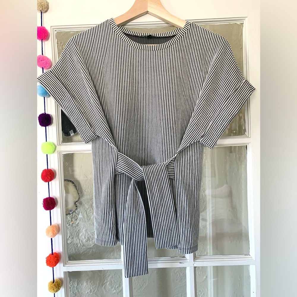 Black and White Striped Top by Express w/Tie Detail for Slimming look.